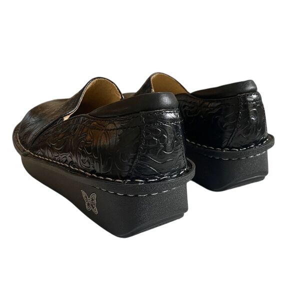 Alegria Debra Clog Professional Women EU 38 Black Leather Embossed Rose Shoes - Picture 4 of 7